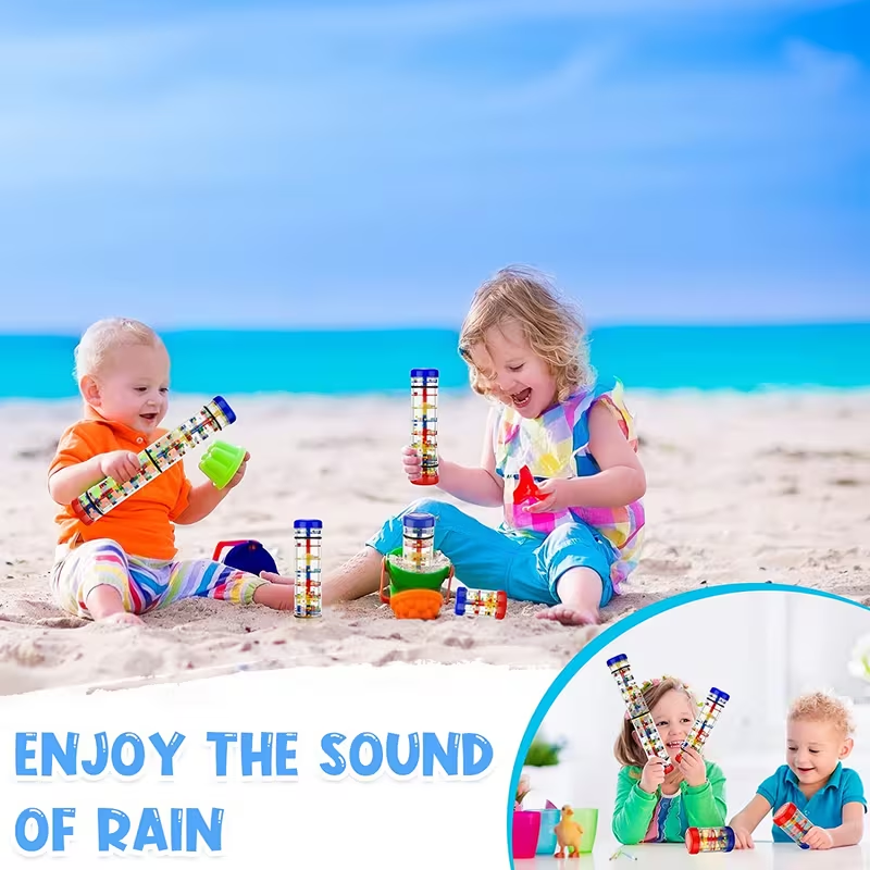 Colorful Rainmaker Musical Toy for Youngsters - Translucent Shaker with Vibrant Beads, Educational Sensory Instrument, Enhances Coordination & Color Recognition, Easy-to-Play, Durable ABS Material