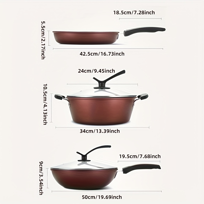 3-piece cookware set: wok, frying pan, and saucepan