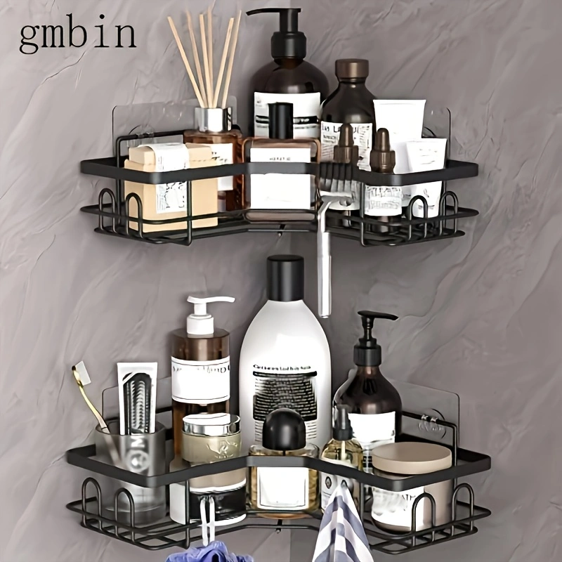 No-drill metal bathroom corner shelf set (3 pieces), wall-mounted bathroom triangular shelf, toilet and bathroom toiletries storage rack, multi-purpose kitchen spice rack.