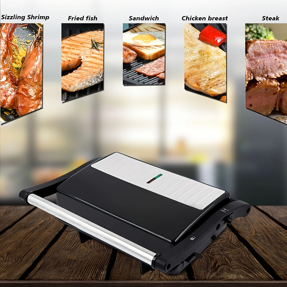 Home Kitchen, Black Square Double-sided Heating Barbecue Machine, High-power Panini Toaster, Steak Grill, Sandwich Machine, Waffle Maker, Heated Electric Pancake Maker, Grilled Sausages And Hamburgers., Home Cooking, Quick Meals