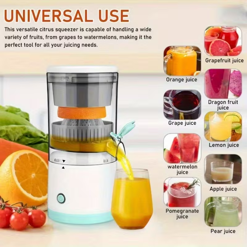 Portable Rechargeable Juicer, Efficiently Separates Pulp And Delivers High Juice Output, Lithium Battery-Powered, Suitable for Various Settings Such As Homes, for Fruits Like Oranges Lemons Watermelons And Grapes