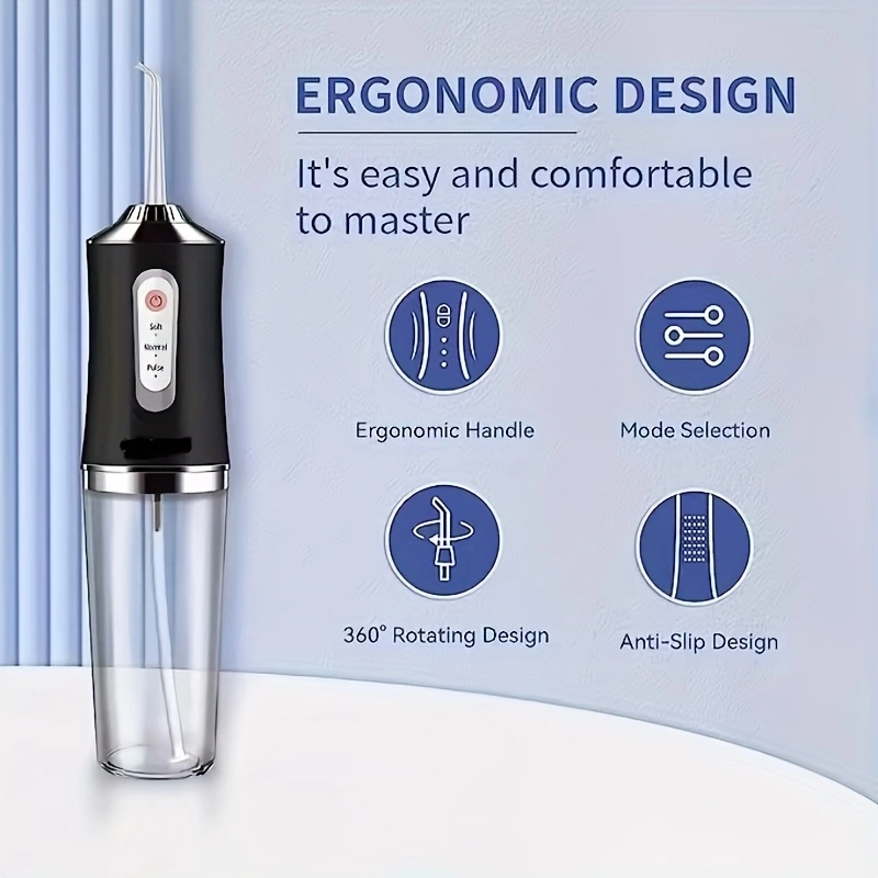 Large-capacity oral irrigator, tongue cleaner, teeth rinser; portable USB rechargeable; deep cleaning of teeth; comes with 4 cleaning heads.