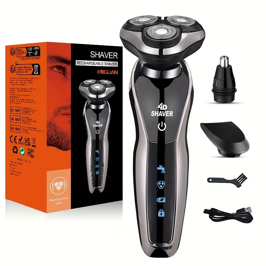 3-In-1 Electric Shaver, Rotary Shaver, Sideburns Trimmer, Nose Hair Trimmer; USB Charging, 3D Floating Shaving, Clean Shaving, Men'S Holiday Gift