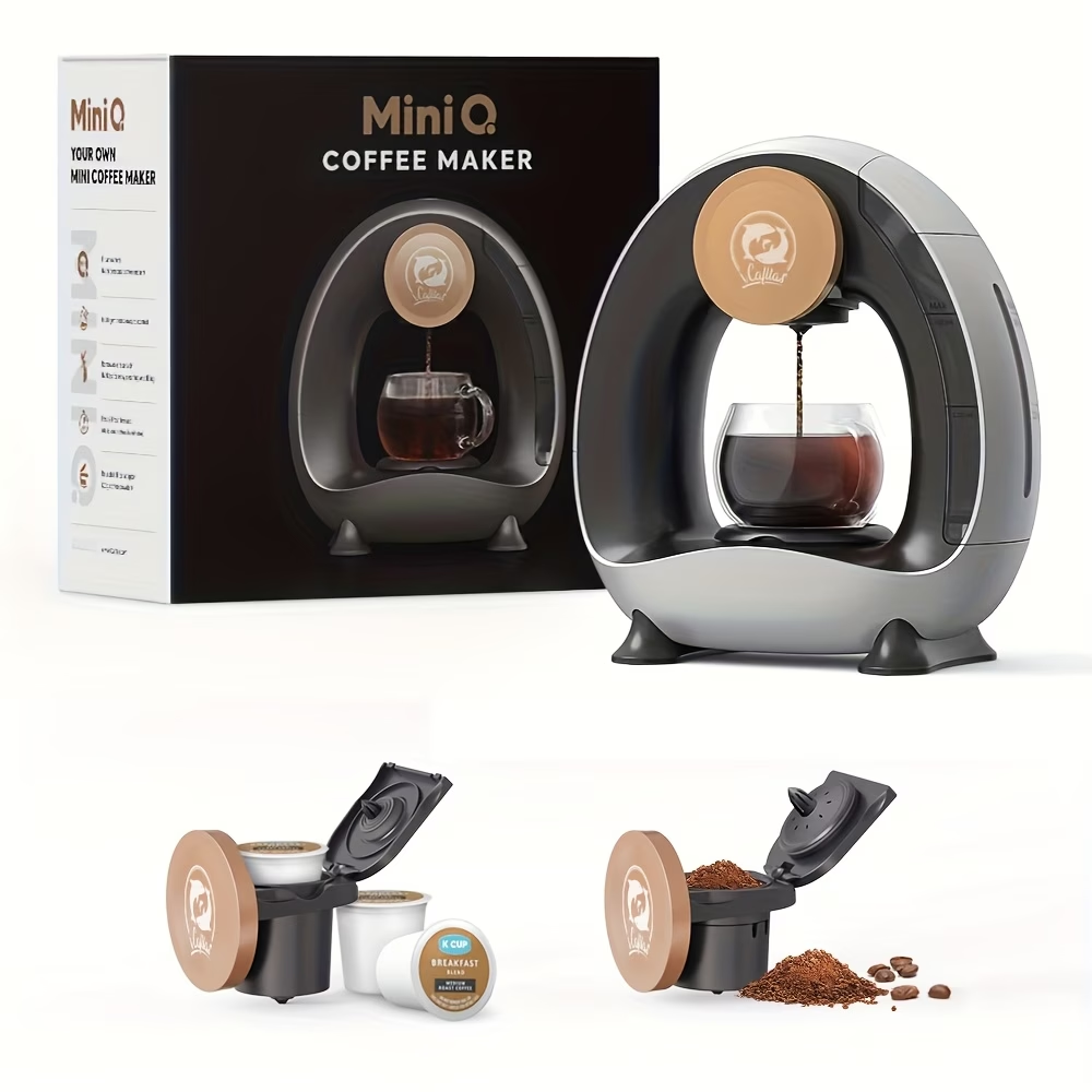 4-8oz Single Serve Coffee Maker 2in 1 Americano Mini Coffee Machine Compatible with Coffee Ground & K Cup, Automatic Drip Coffee Maker/Tea Maker for Home Travel, Fast Brewing & Quiet