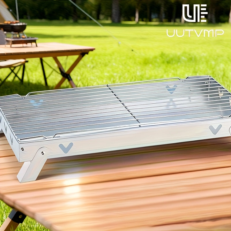 Foldable BBQ grill, disposable BBQ grill, compact folding grill; quick to set up, easy to use, lightweight and portable, space-saving; ideal for camping, gatherings, and BBQ events.