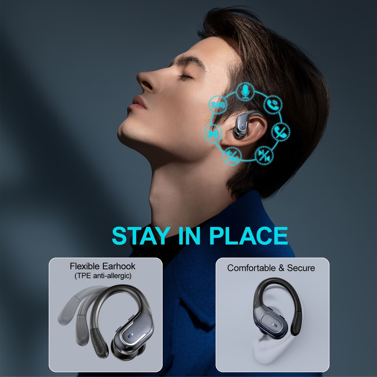 [New Over Ear Headphones] Wireless Earbuds with Pure Bass Sound | Noise Cancelling Headset, Dual-LED Display, Built-in Microphone | for Running Sports