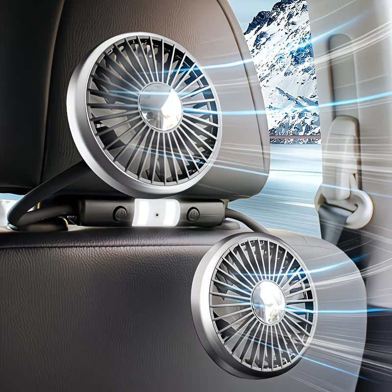 Usb-Powered Cooling Fan for The Back Seat of Your Car, Featuring Two Separate Heads That Can Rotate 360°, Designed for Quiet Ventilation in Sedans, Suvs, Rvs, Trucks, And