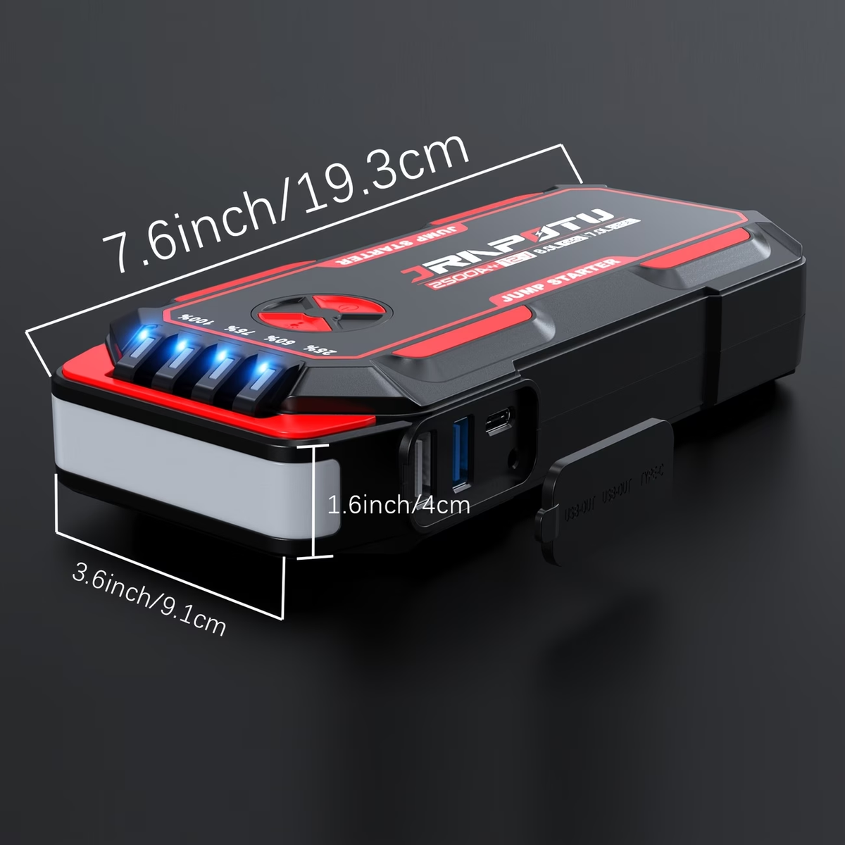 Portable Car Jump Starter, 2500A Peak Battery Jumper Starter Portable, Jump Box for Car Battery, 12V Portable Jump Starter for 2.11gal Gas & 1.85gal Diesel Cars with USB Ports & LED Flashlight, Car Battery Charger Jump Starter, Battery Starter