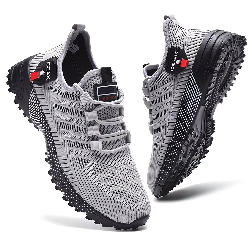 Lightweight Low-Top Training Shoes Men'S Breathable Mesh Sneakers with EVA Cushioning for Running, Hiking, Gym & Casual Wear Durable Traction Footwear All-Season Comfort, Hiking Footwear, Sleek Sporty Design & Red Accents