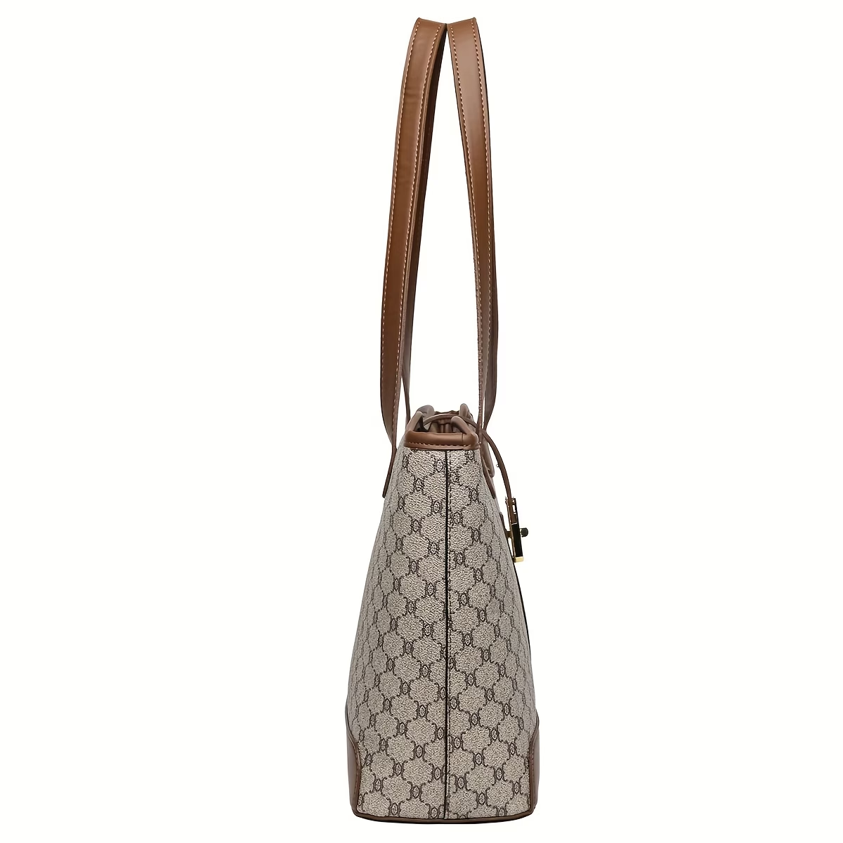 Women's Large Capacity Tote Bag - Coffee & Gray with Golden-Tone Hardware, Zipper Closure, Sturdy Handles & Detachable Shoulder Strap for Work, Travel, Everyday Use, Elegant Handbag, Oiled Edge Construction