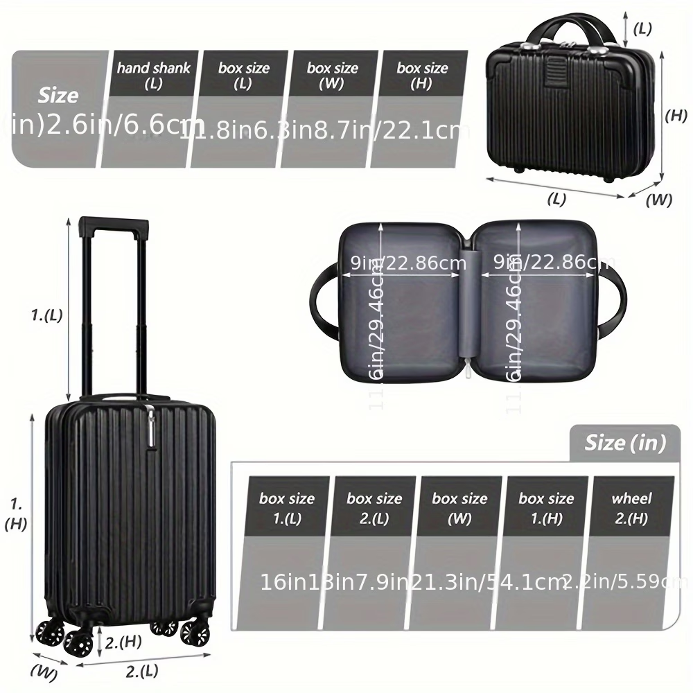 2pcs Luggage Set, 20-Inch Rolling Suitcase & 14-Inch Makeup Bag, Travel Carry-On Trolley Bag with Spinning Wheels & TSA Lock for Business & Leisure Flights. Available In Four Colors.
