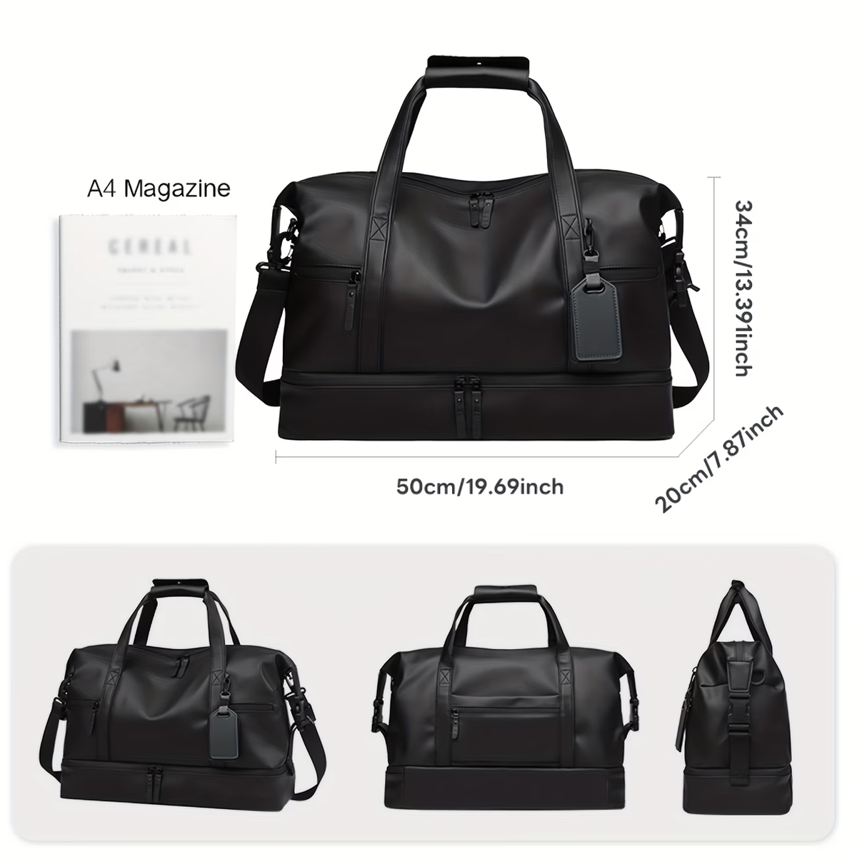 Travel Bag for Fitness, Made of PU, Foldable Sports Luggage with a Compartment for Shoes And a Wet Pocket, Ideal for Workouts, Weekend Sports, Lightweight Handbag for Everyday Use, Carry-On Luggage