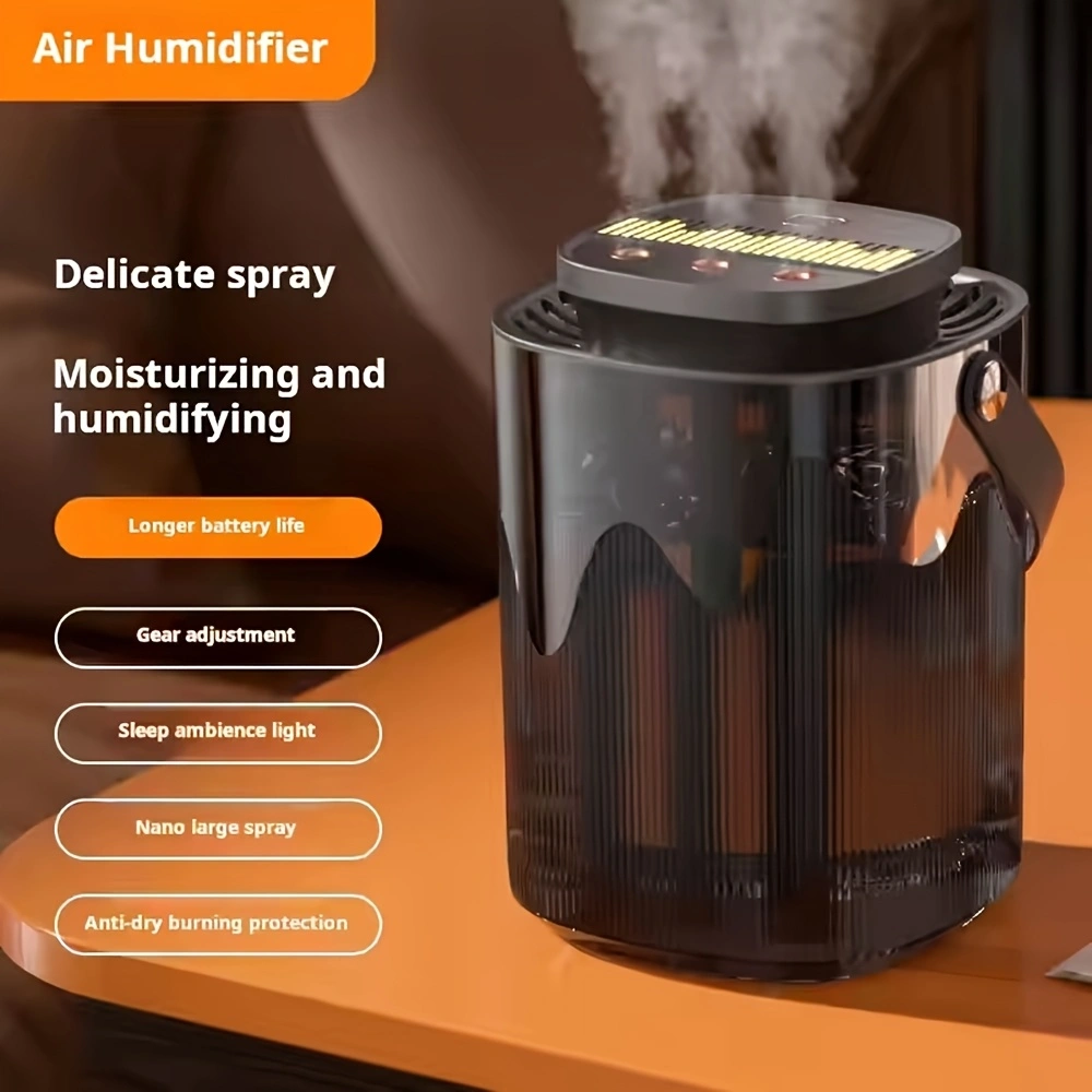 Large-capacity intelligent 3D circulating humidifier, one full fill provides 12 hours of humidification, three sprays for large mist output, USB powered, can also be used as a night light.