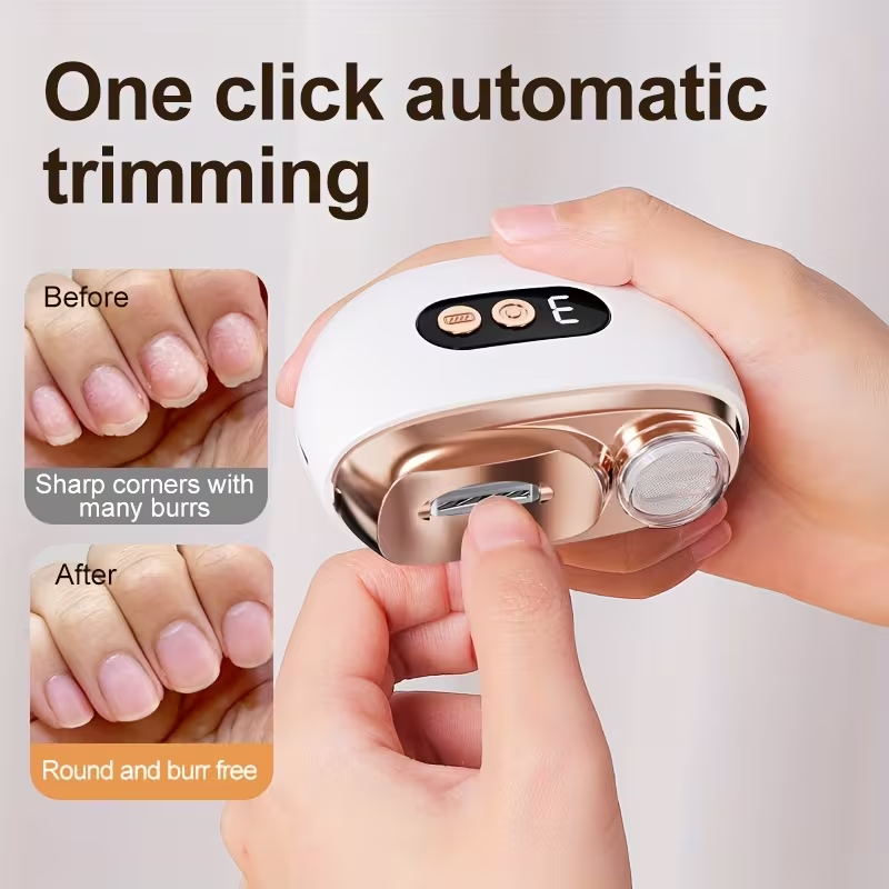 Smart Electric Nail Clipper 2-in-1 Nail Polisher Trimmer, USB Rechargeable, 500mAh Lithium Polymer Battery, with Anti-Cut, Grinding, and Lighting Functions, Ideal for Manicures, Nail Filing, Polishing, and Shaping, a Perfect Gift