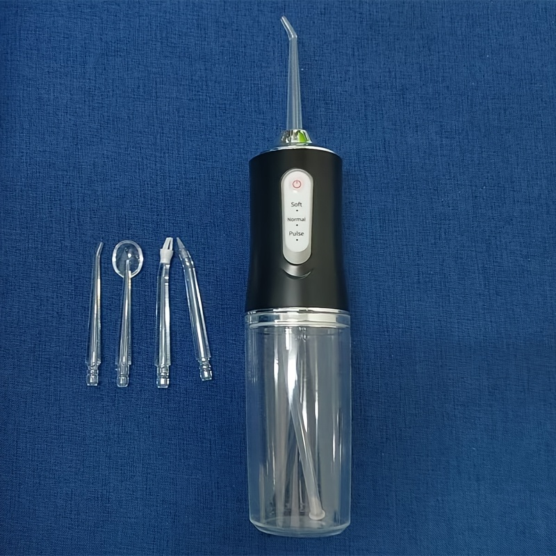 Large-capacity oral irrigator, tongue cleaner, teeth rinser; portable USB rechargeable; deep cleaning of teeth; comes with 4 cleaning heads.