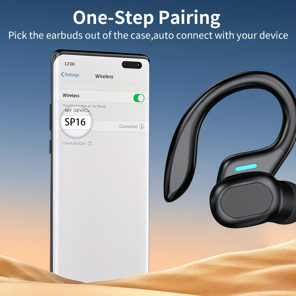 True Wireless Earbuds with Mic, TWS In-Ear Headphones with ENC Noise Cancelling Mic, Sport Earhook Headset, Stereo in Ear Headphones with LED Display Charing Case, Wireless Running Sports Earbuds Earhook