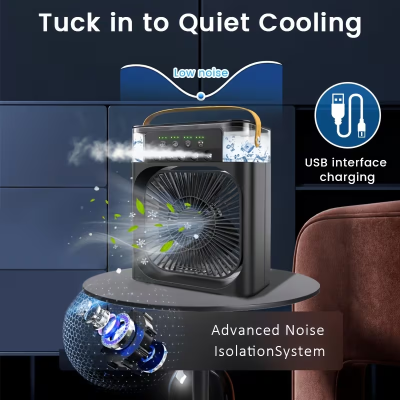 Portable Air Conditioner Five Hole Portable Fan Cooling Spray Fan Five Hole Humidification, Three Speed Adjustable, Fast Cooling, 20.29oz Large Capacity Water Tank, Five Nozzles, Adjustable Fog Volume, Three in One Blowing/cooling