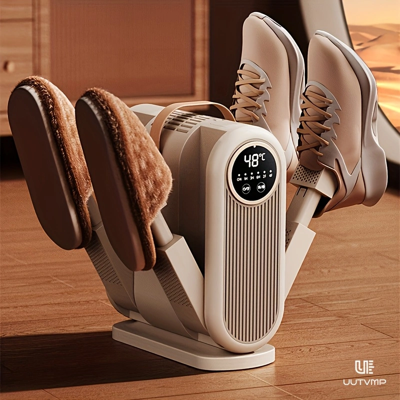 This smart shoe dryer features instant heating, 4x stronger airflow, a constant 48°C temperature for gentle shoe drying, 360° thorough drying, and automatic shut-off when retracted