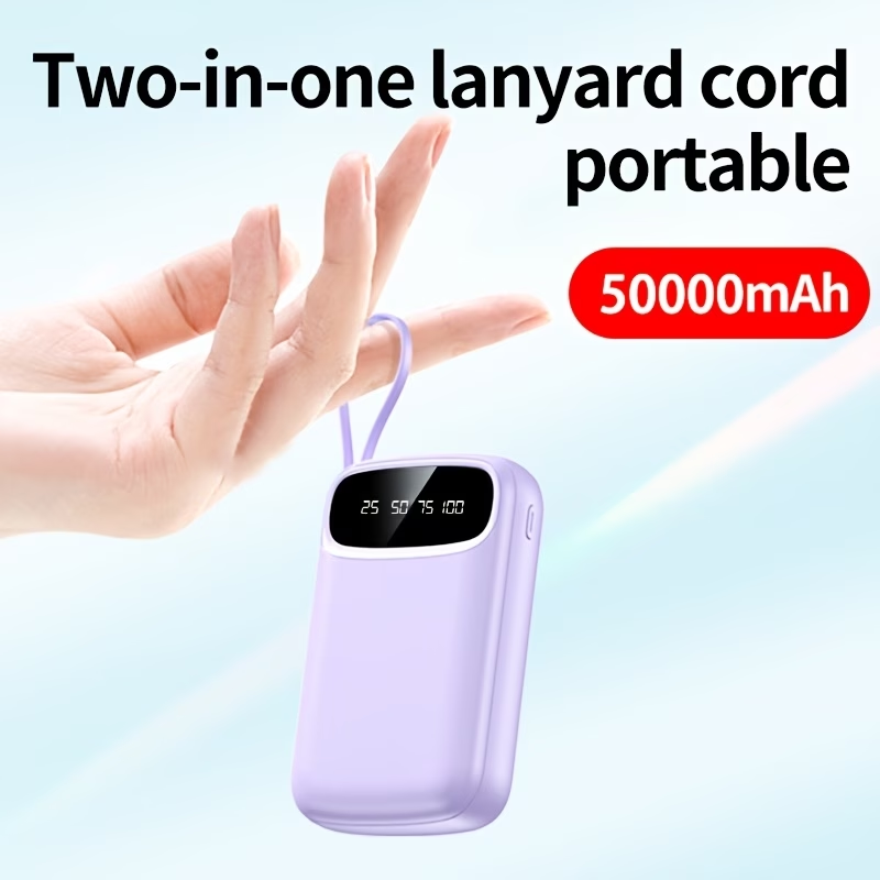 50000mAh Portable Power Bank, Comes With Four Data Cables/lanyard/LED Power Display, Suitable For Fast Charging Of Mobile Phones Such As IPhone/Android And Digital Electronic Products, Outdoor Portable Emergency Power Backup Battery Pack, Gift