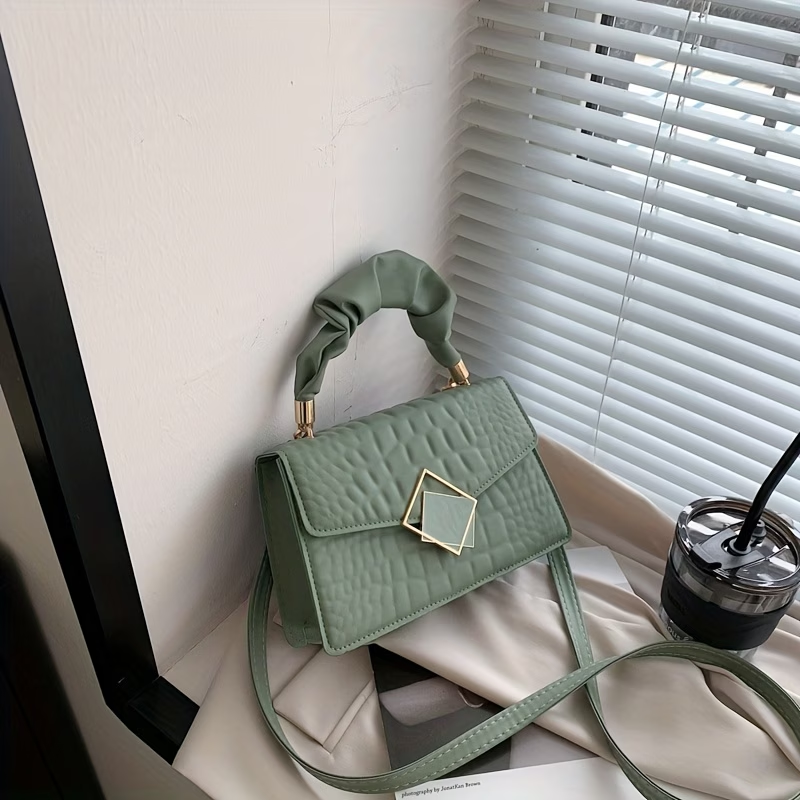 Pleated Embossed Handbag Crossbody Square Bag