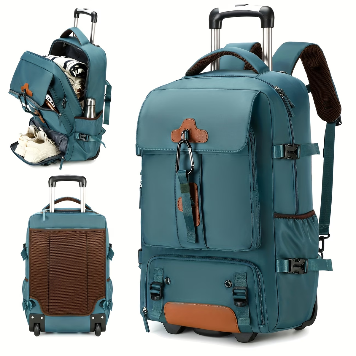 Travel Rolling Backpack, Travel Large Backpack Duffel Bag With Wheels, 17 Inch Laptop Backpack With Shoe Compartment, Trolley Suitcase Business College Ladies Men