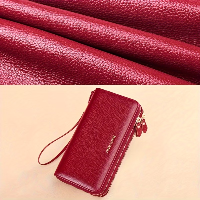 Women'S Long Wallet, Stylish And Spacious, Made of Top-Layer Cowhide, Double Zipper Genuine Leather Clutch Bag 9009
