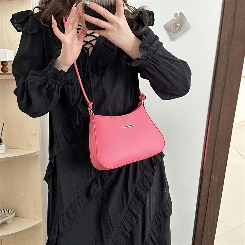 Women'S Shoulder Bag - Stylish Underarm Square Bag, Elegant Temperament Handbag, Large-Capacity Commuting Crossbody Bag, Candy-Colored Versatile Square Bag, Artificial Synthetic Faux Leather Material