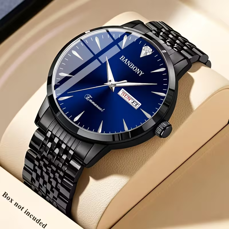 New Banbony Unisex Stainless Steel Quartz Watch with Rhinestone Accents, Water-Resistant IPX7, Sleek HD Dial, Date Display, Golden-Tone Finish - Ideal for Casual Wear, Parties, and Gifts