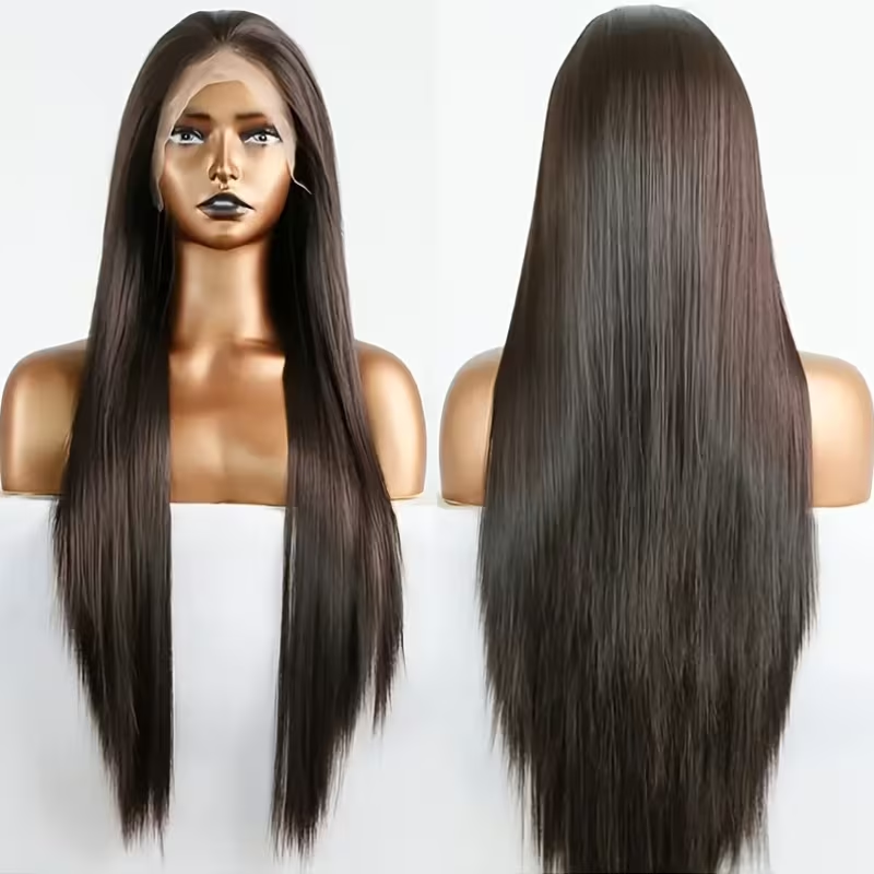 13*4 Lace Front Wig 180 Density High-Definition Lace Synthetic Fiber Wig for Women, Long Straight Hair, Heat-Resistant Fiber, Glue-Free Lace Frontal Wig with Pre-Plucked Hairline