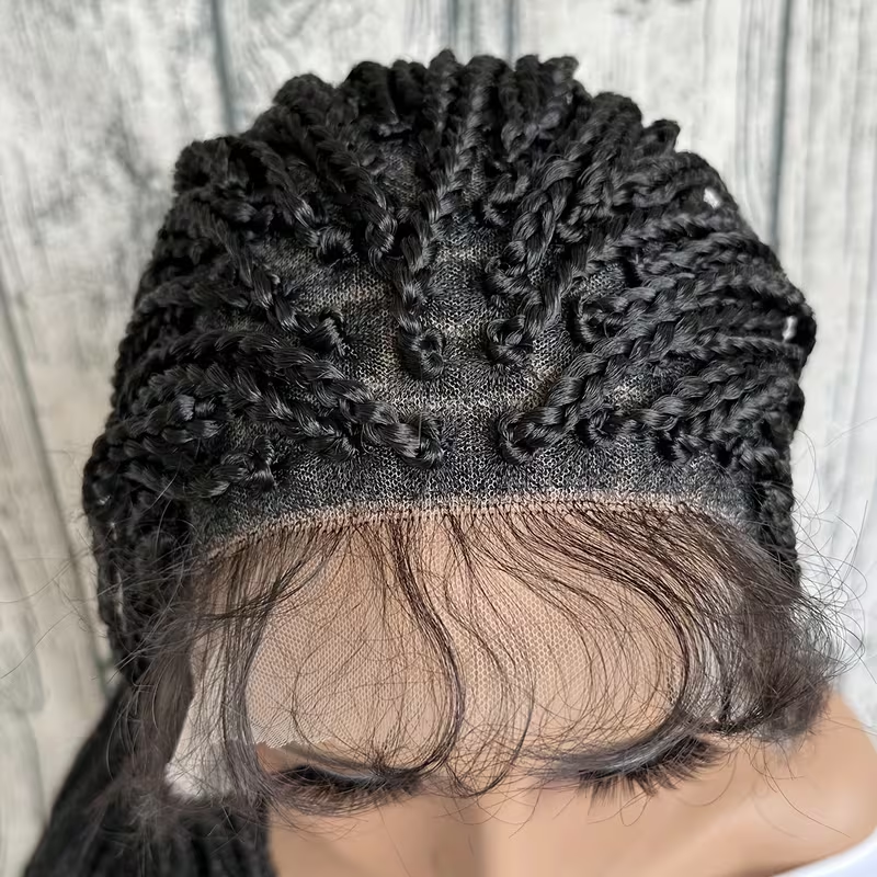 34 Inch Synthetic Full Lace Braided Wig for Women - Double Lace Front Knotless Braids with Thin Hair, Density Straight Hair, Brown Square Knotless Wig for Daily Part Use, Stylish Hair Accessory, Elegant Hairstyle, Secure Fit Wig