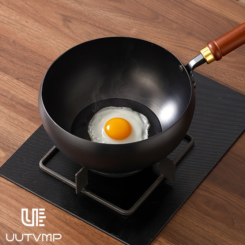 Deepening flat bottomed non stick iron pan, 24cm/9.44inch household deep frying pan, one-piece forged thickened substrate