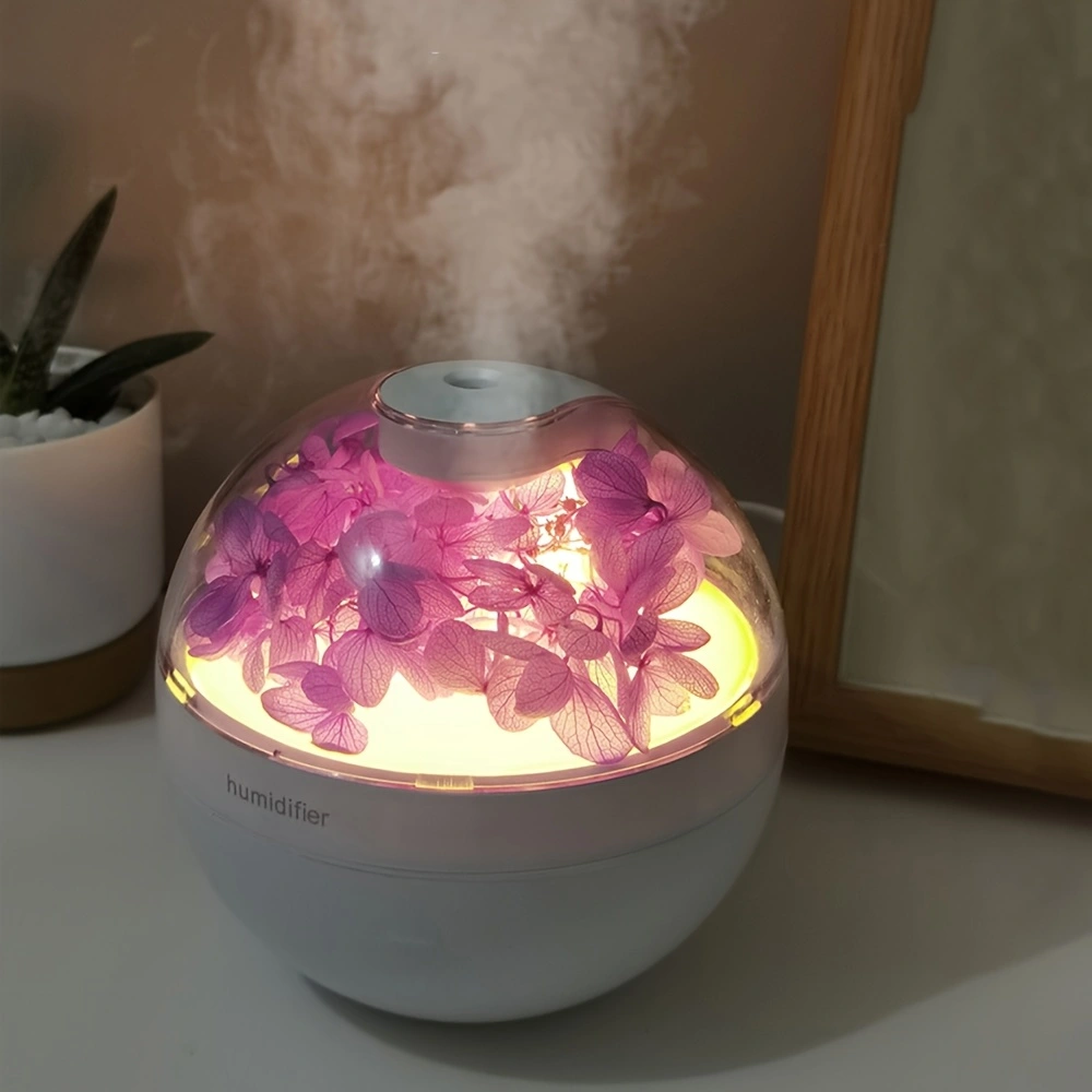 Preservative flower humidifier, USB multi-scene creative ultrasonic humidification and moisturizing spray, wired humidification, warm light mode, two spray levels, easy button operation, automatic power-off to prevent dry burning.