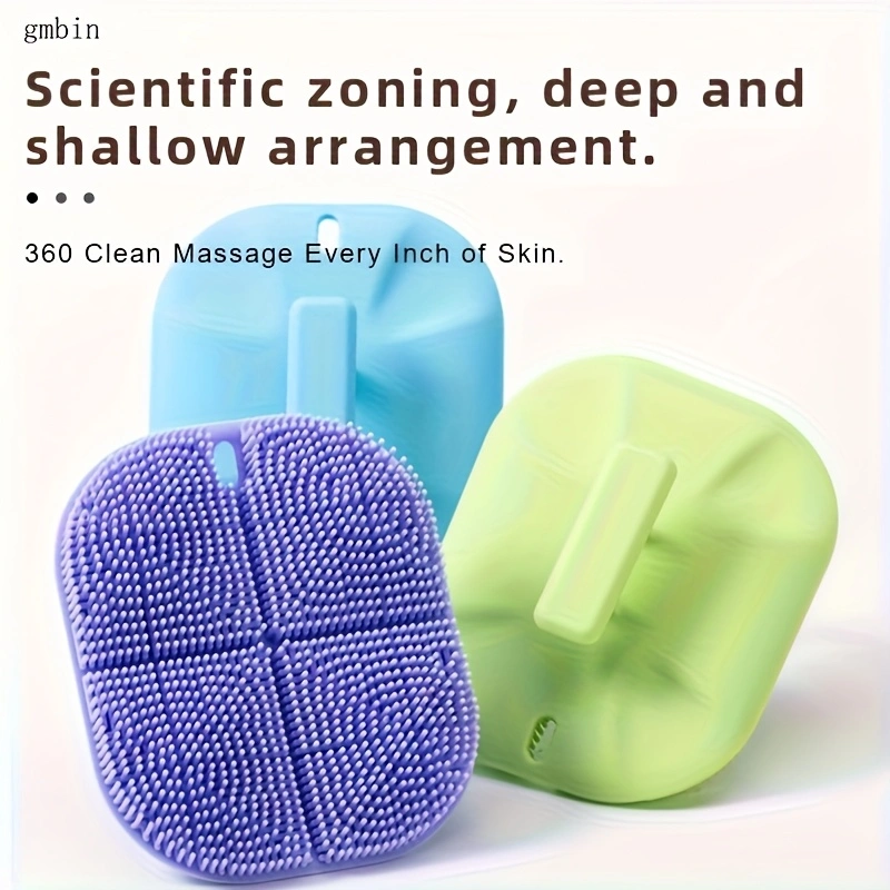 Skin massage brush. Features a handle for easy grip, and soft silicone bristles that are gentle on the skin. Practical for daily home care, easy to clean and maintain. A massage and cleaning brush.