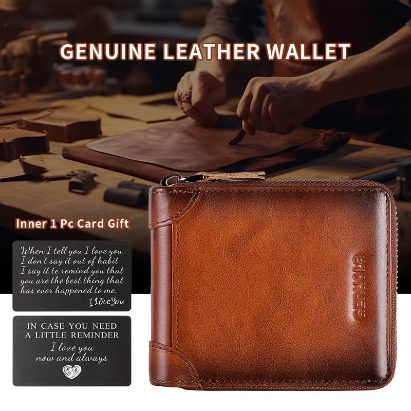 Men'S New Genuine Leather Short Wallet with Large Capacity, Zipper, Tri-Fold Design, And Ultra-Thin Cardholder