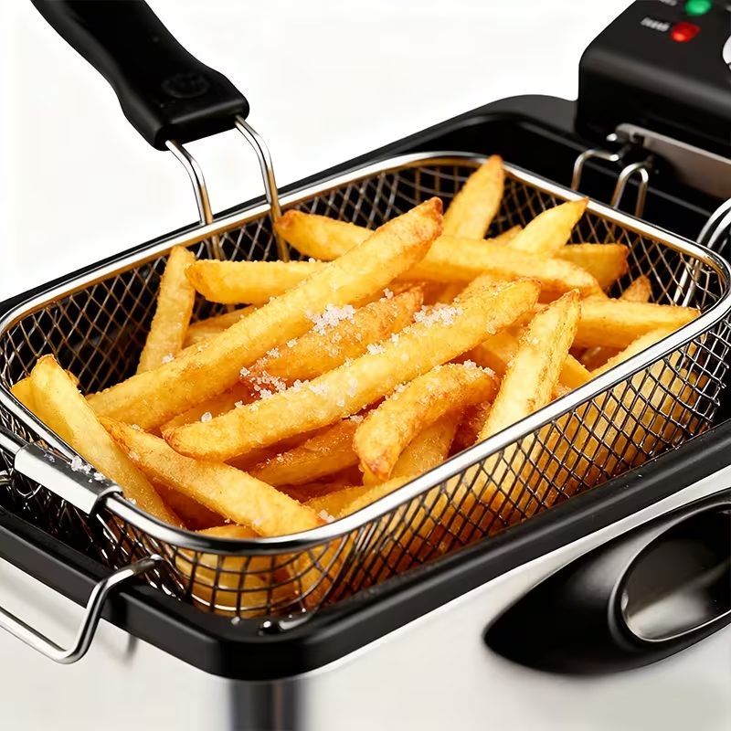 Electric Deep Fryer with a Stainless Steel Basket, Removable Lid, And Oil Container