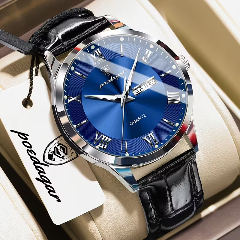 Luxury Business Men's Watch with Luminous Waterproof Calendar, Casual Quartz Men's Wristwatch