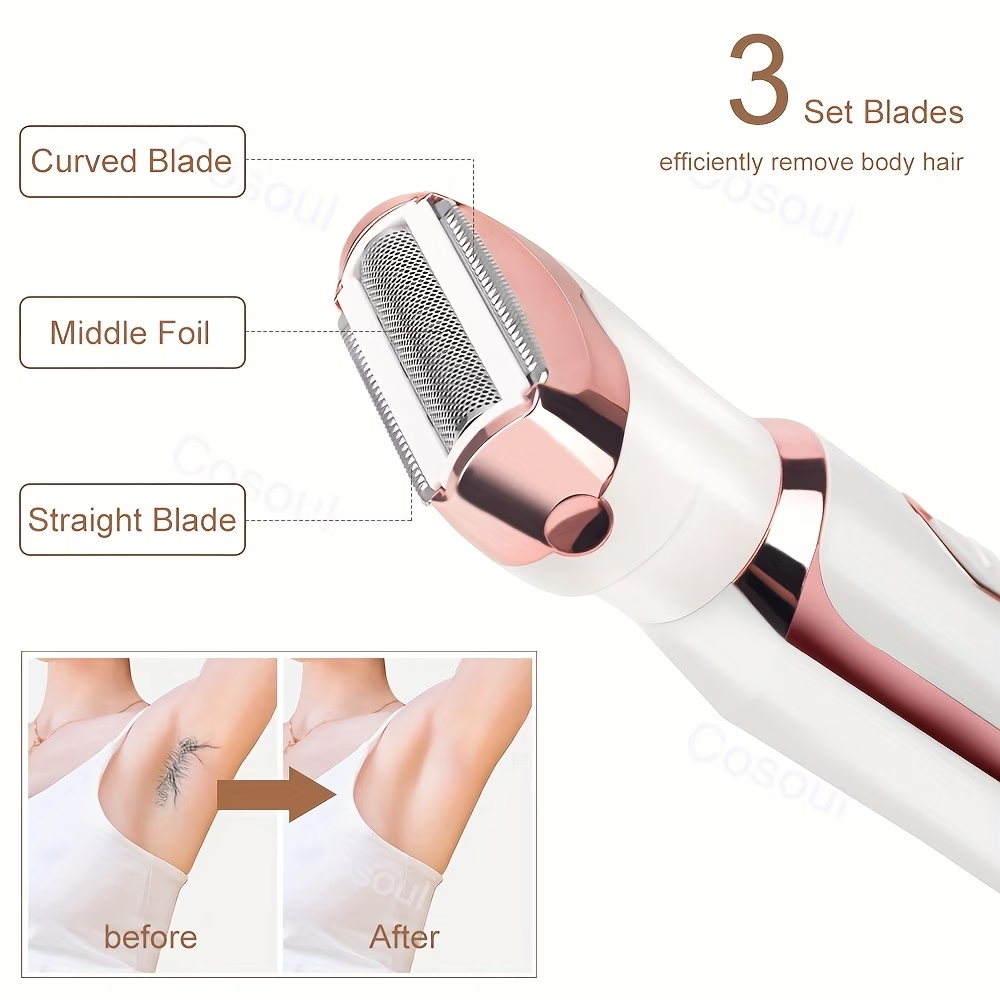 4-in-1 Electric Hair Remover for Women - Portable Manual & Voluminous Hair Removal, USB Rechargeable Battery, Face, Arms, Legs, Body - Painless & Portable Hair Removal Tool, Hair Remover Electric, Facial Hair Removal, Sleek Design, Versatile Hair Tool