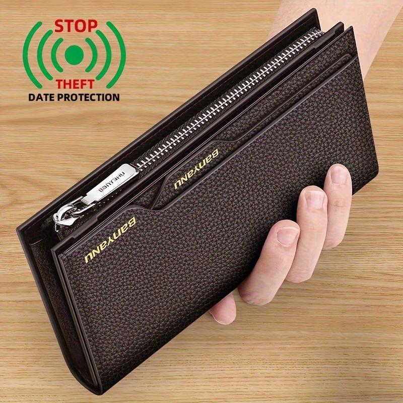 Men's Genuine Leather Long Wallet, New Style Large Capacity Multi-Card Slot Cowhide Clutch with Driver's License Holder, N2033