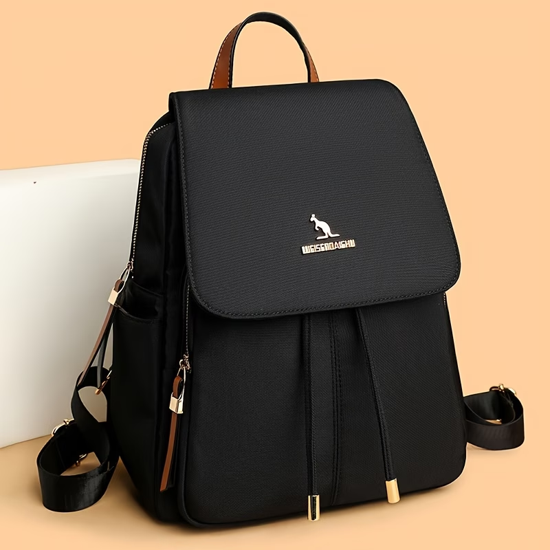 Fashionable Large Capacity Women'S Backpack | Lightweight, Adjustable Shoulder Straps, Durable Lining, Zipper Closure, Black with White Logo, Perfect for Travel & Daily Commute, Secure Zipper Closure