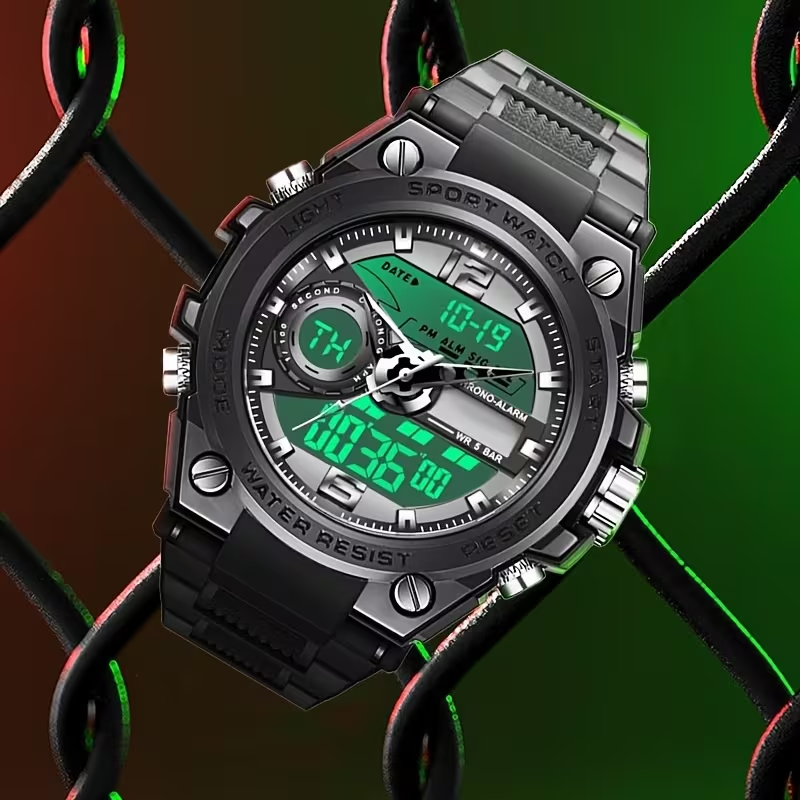 Alloy Bezel Multifunctional Sports Watch Steel Heart Men'S Electronic Watch Women'S Watch Daily Wear Holiday Gift