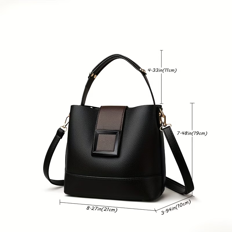 Elegant Solid Bucket Bag with Adjustable Shoulder Strap - Ladies' Multi-Functional Body And Handbag, Lightweight with Zipper Closure