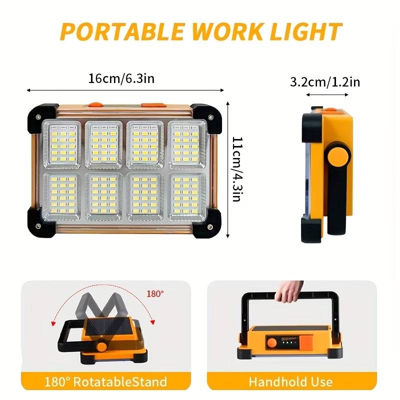 1pc 144 LED Bead 8-Grid Emergency Light, Solar-Powered Searchlight with 5 Lighting Modes, USB Charging Function, Long-Lasting Battery, IP66, Portable Floodlight, Transparent Grid Surface Design with Black/Yellow Handle, Magnetic Base Emergency