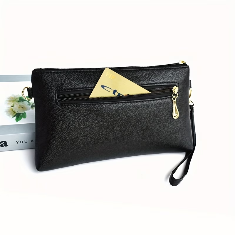 Fashion Crossbody Bag For Women, Double Zipper Clutch Purse, Square Wrist Wallet For Coin & Phone