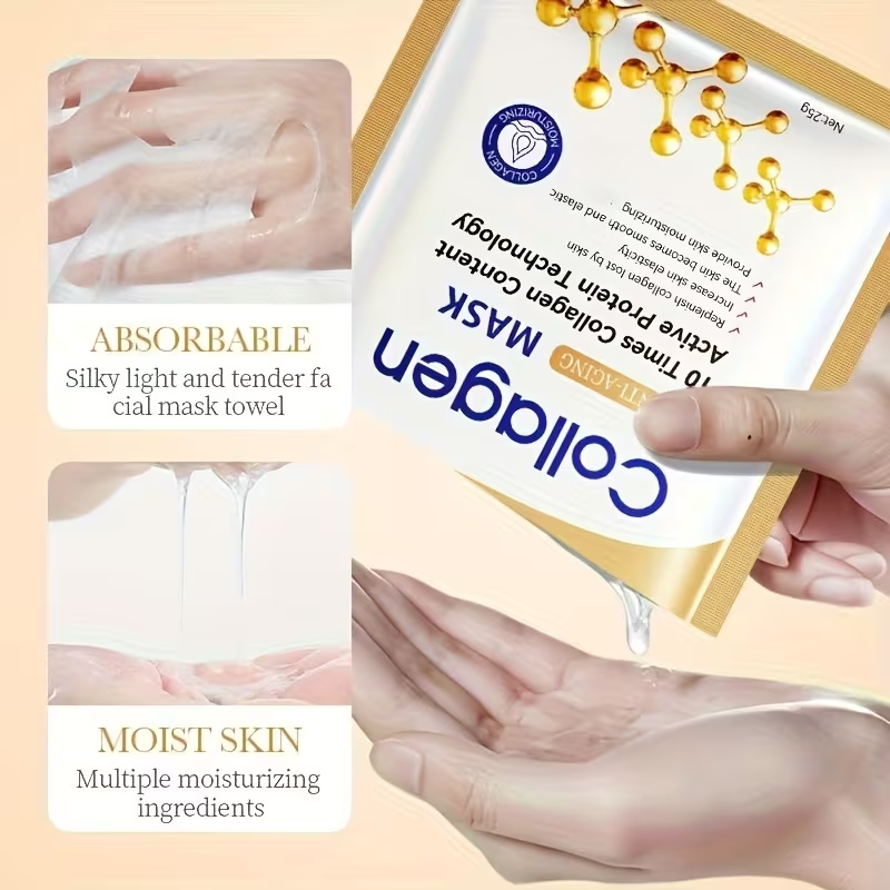 Collagen Facial Mask Moisturizing, Skincare, Make Skin Younger-looking, Firming, Brightening, Hydrating, Four Seasons Hydrating Mask, Skin Care, Cosmetics