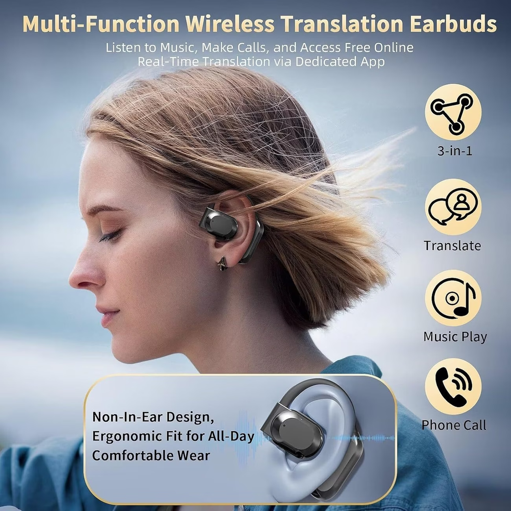 Real-Time Languages Smart AI Translation Earbuds - Translate In Real-Time, Providing Precise Simultaneous Interpretation to Eliminate Language Obstacles for Seamless Business Trips, Social Interactions, Education, Work, And Conferences