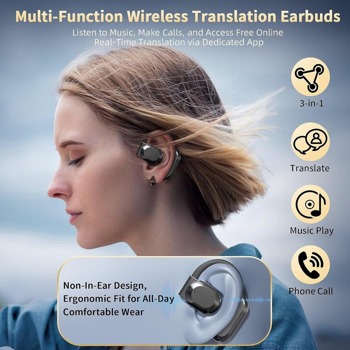 Real-Time Languages Smart AI Translation Earbuds - Translate In Real-Time, Providing Precise Simultaneous Interpretation to Eliminate Language Obstacles for Seamless Business Trips, Social Interactions, Education, Work, And Conferences