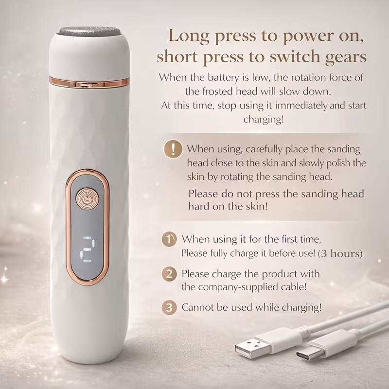Electric Foot File, Automatic Callus Remover, Portable Electric Pedicure Device with One-Button Control for Hard and Cracked Skin, Rechargeable and Replaceable Heads, Pedicure Kit for Men and Women with Cracked Heels and Dead Skin, Christmas Gift