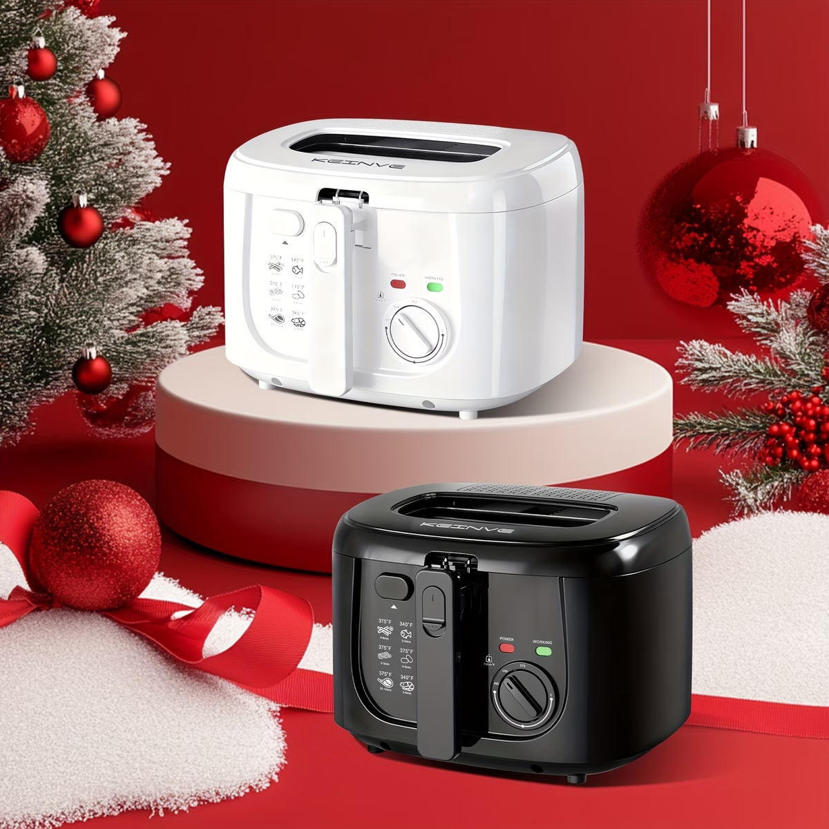 1500W Electric Deep Fryer with Adjustable Temperature Control, 84.54oz Non-Stick Basket & Viewing Window, Removable Lid for Easy Cleaning, One-Touch Switch, Christmas Gift