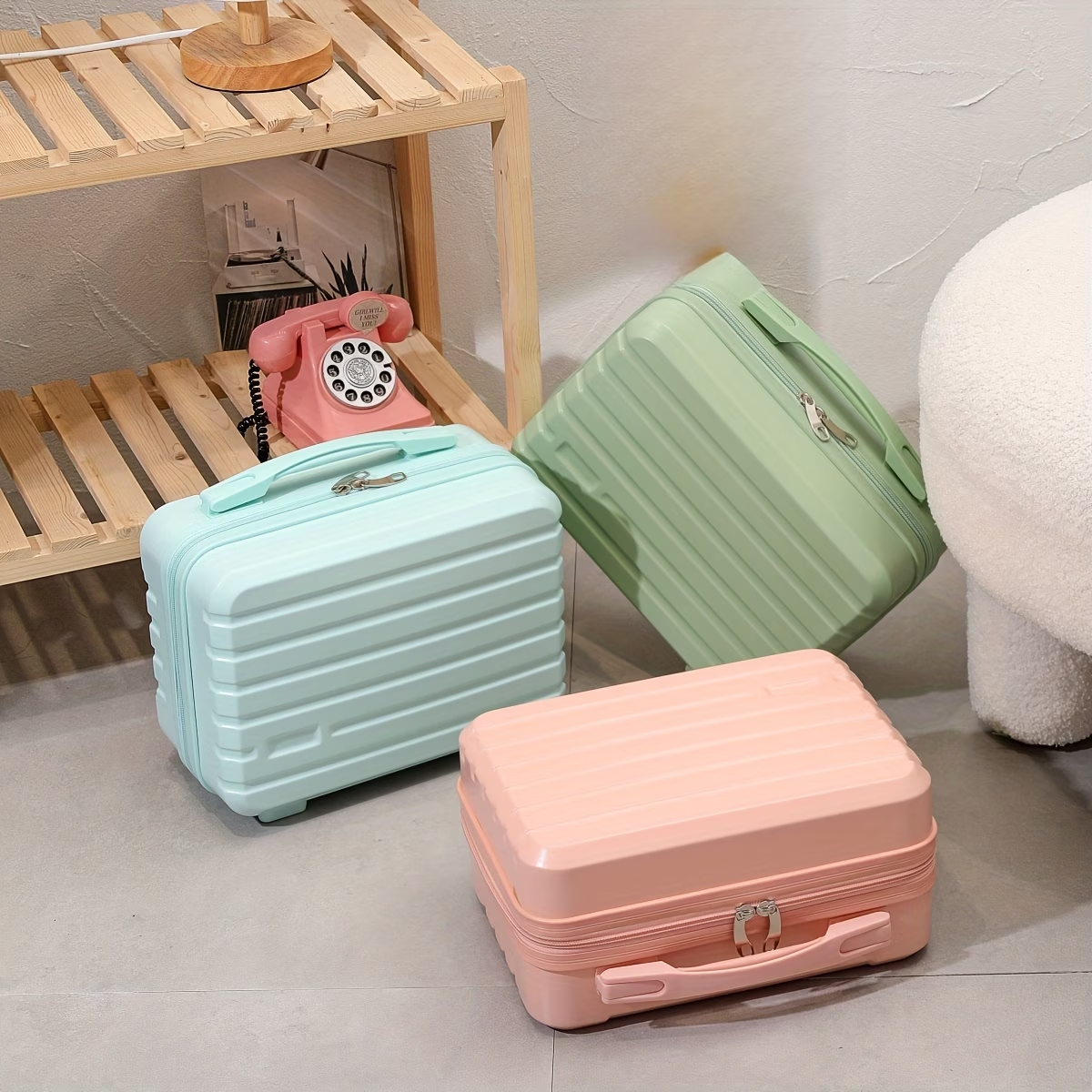 Chic 14-Inch Mini Suitcase Cosmetic Bag - Lightweight, with Zip Closure & Fixed Shoulder Strap - Perfect for Travel, Students, and Gifts