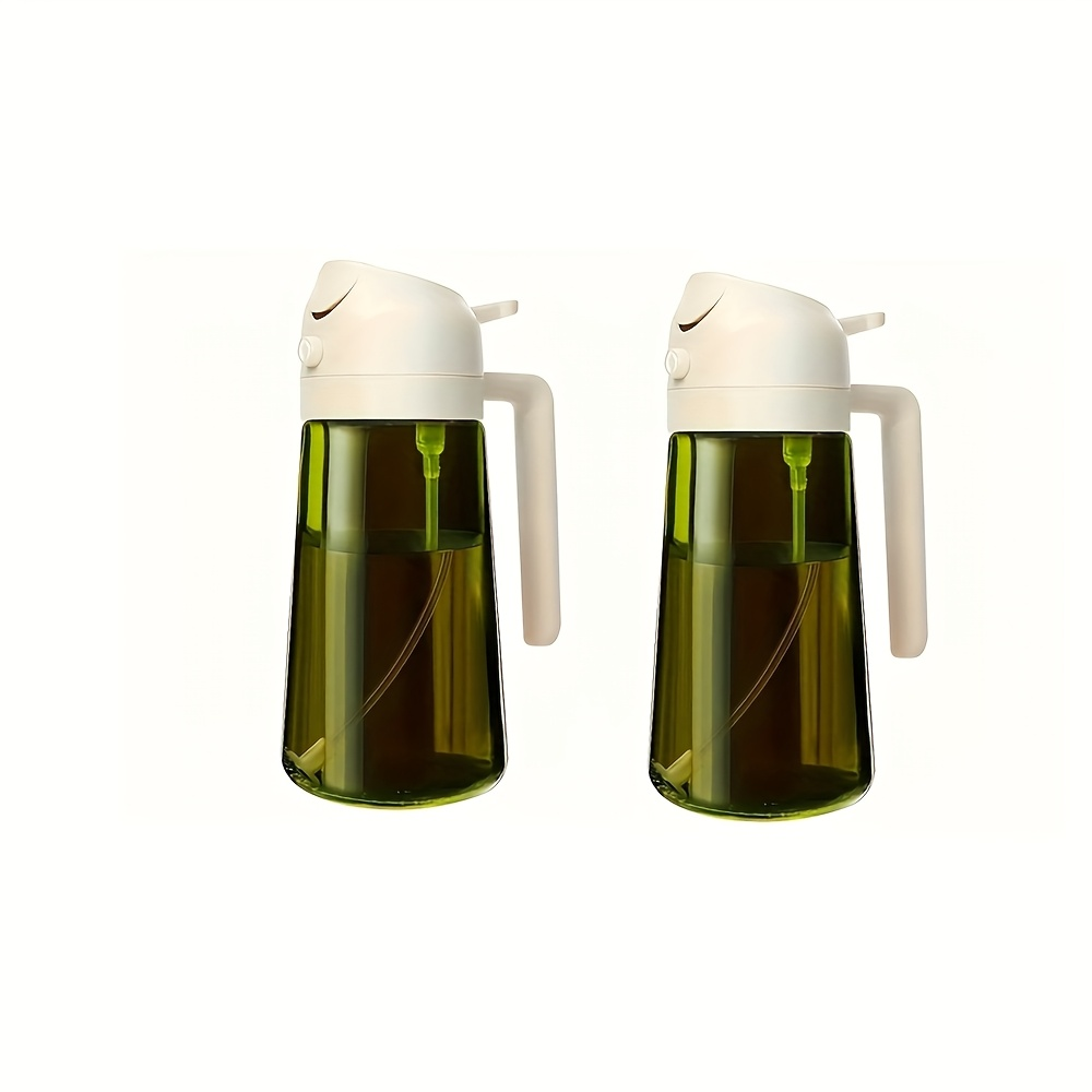 2-piece openable push-button oil spray bottle, 470ml glass spray and invert dual-use oil bottle, household olive oil spray bottle, automatic back-suction nozzle, double seal to prevent leakage when inverted.